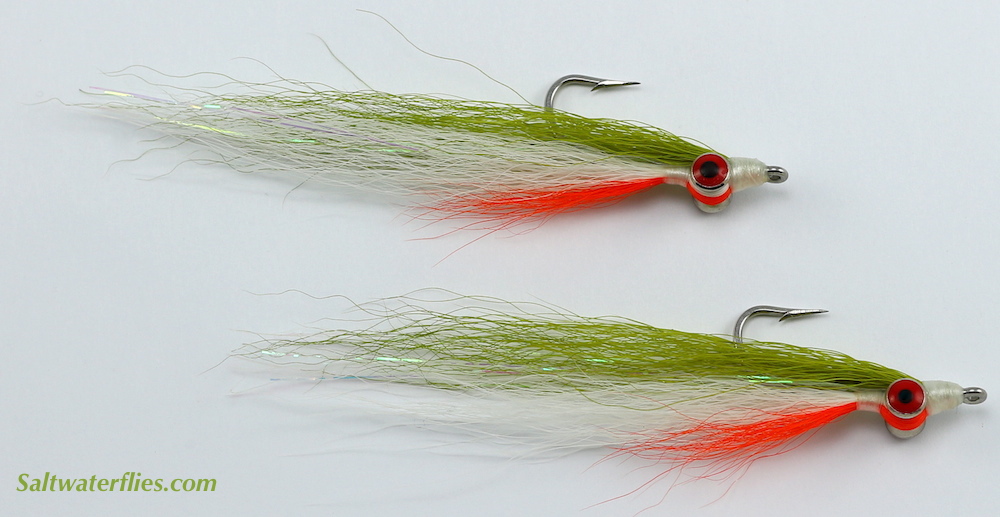 6ct - Chartreuse & White Clouser Minnow Flies - Mustad Saltwater